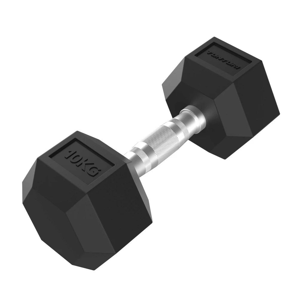 Hanteliai TUNTURI Platinum Hex Rubber Dumbbell, 1-50kg (Svoris: 1 x 10 kg)