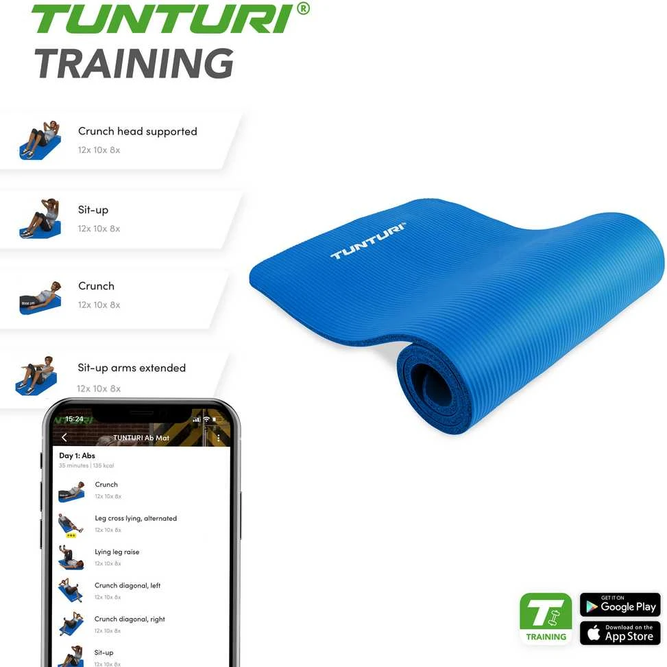 Fitneso kilimėlis Tunturi Fitnessmat NBR 15 mm, tamsiai mėlynos spalvos