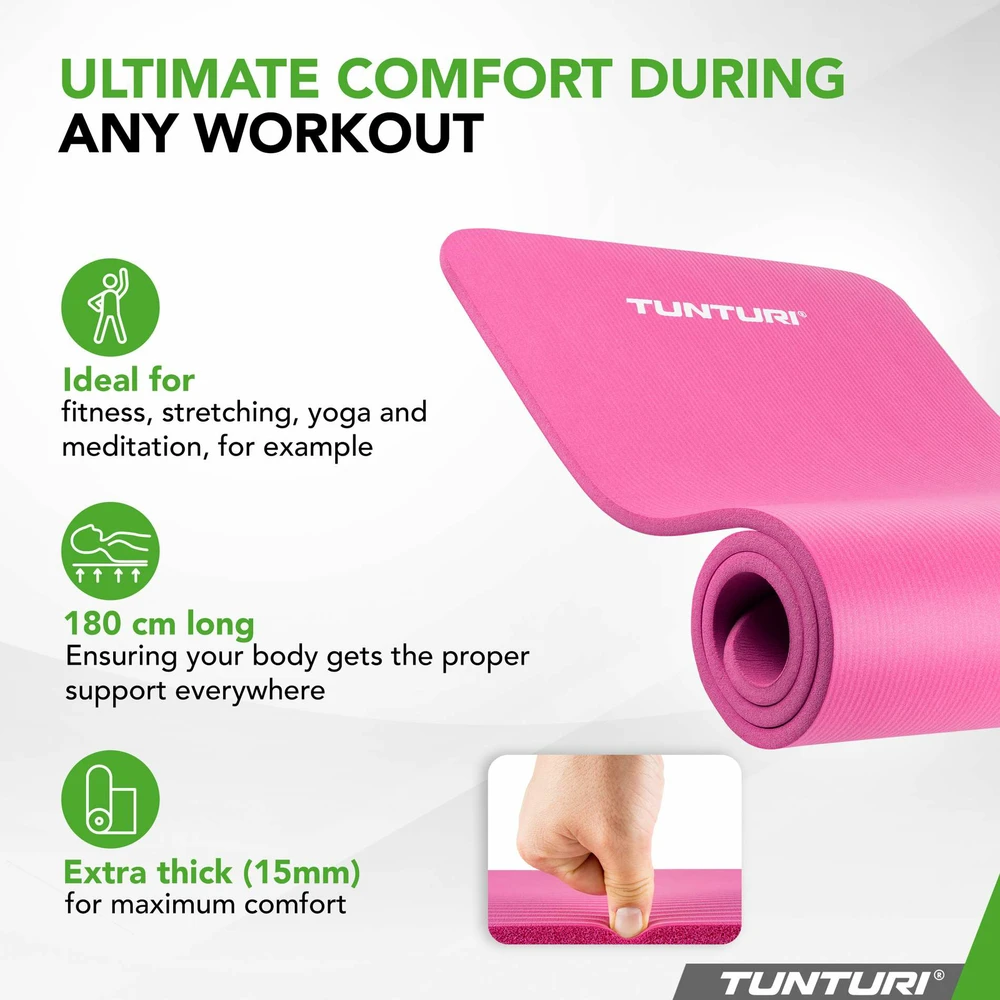 Fitneso kilimėlis Tunturi Fitnessmat NBR 15 mm, rožinės spalvos