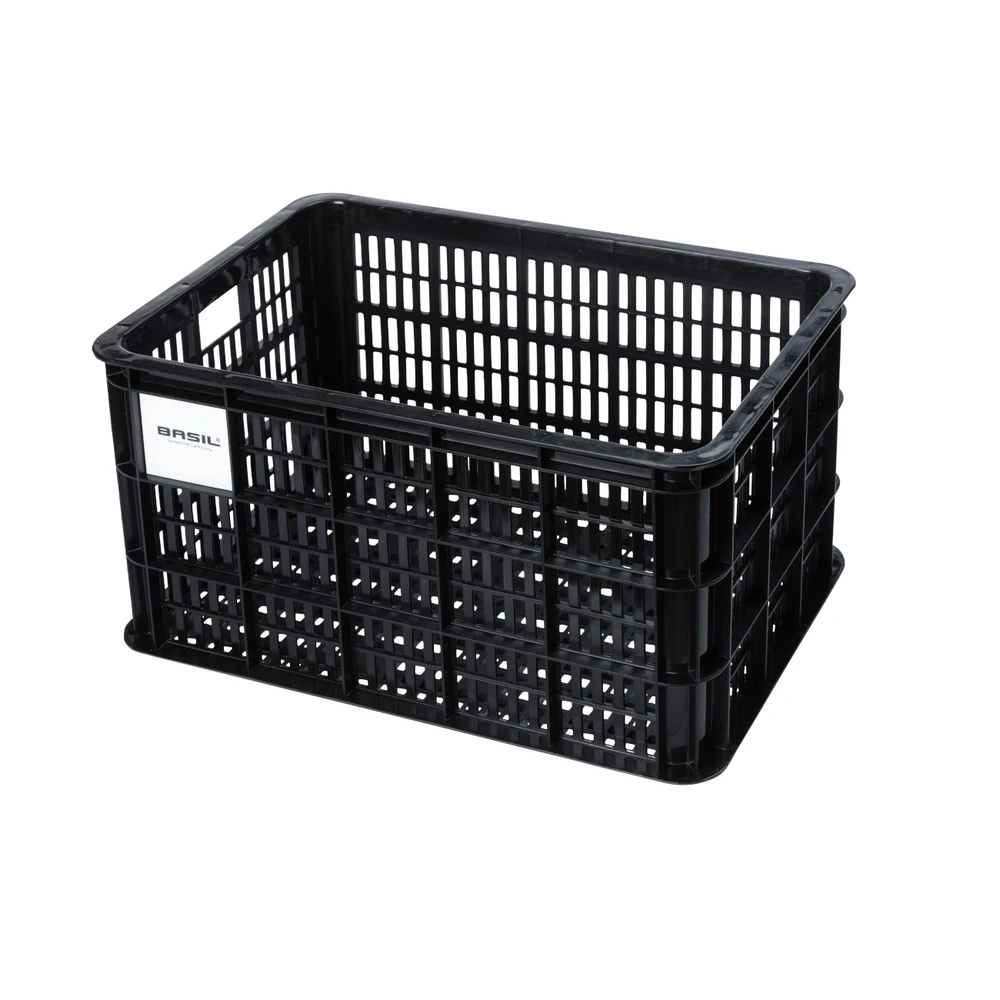 Plastikinė dviratė dėžė Basil - Dviratė modelis Crate - Juoda - Palaikymas pridedamas - 25L - Poilsio dviratis