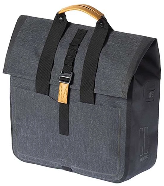 Basil Single City Pannier URBAN DRY SHOPPER 20L, užsegimas kabliuku, vandeniui atsparus poliesteris, medžio anglis (BAS-17658)