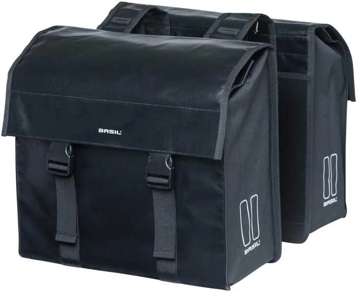 Basil BASIL URBAN LOAD DB 48-53L Double City Pannier, Universal Bridge System, Vandeniui atsparus brezentas, juodas (NAUJAS)