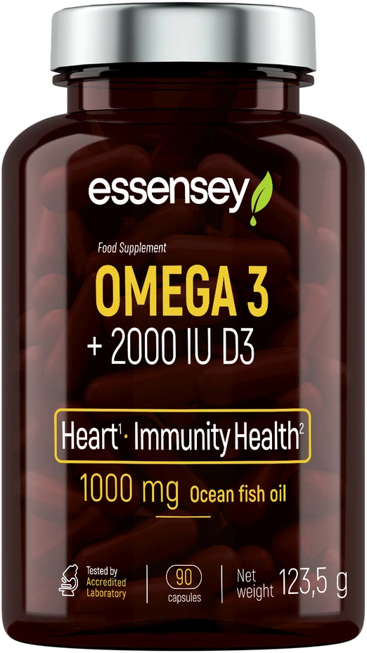 Riebalų rūgštis TREC ESSENSEY OMEGA 3 + 2000 TV D3 90 kapsulių
