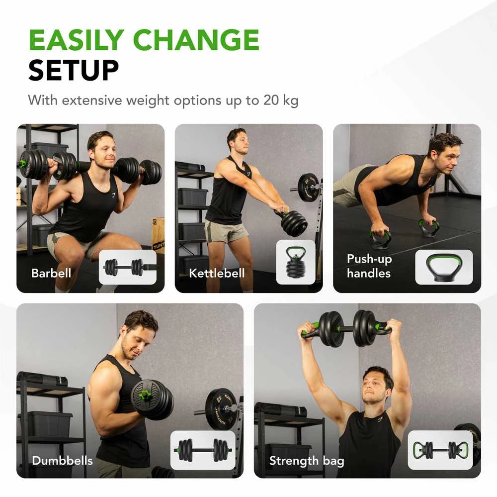 None Svarmenų rinkinys TUNTURI Vinyl Barbell & Dumbbell set (20 / 28 kg) (Svoris: 20 kg)