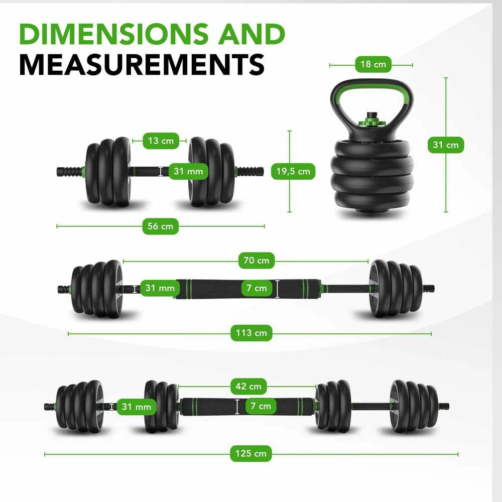 None Svarmenų rinkinys TUNTURI Vinyl Barbell & Dumbbell set (20 / 28 kg) (Svoris: 28 kg)