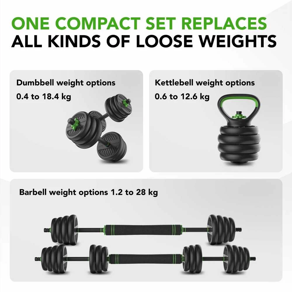 None Svarmenų rinkinys TUNTURI Vinyl Barbell & Dumbbell set (20 / 28 kg) (Svoris: 28 kg)
