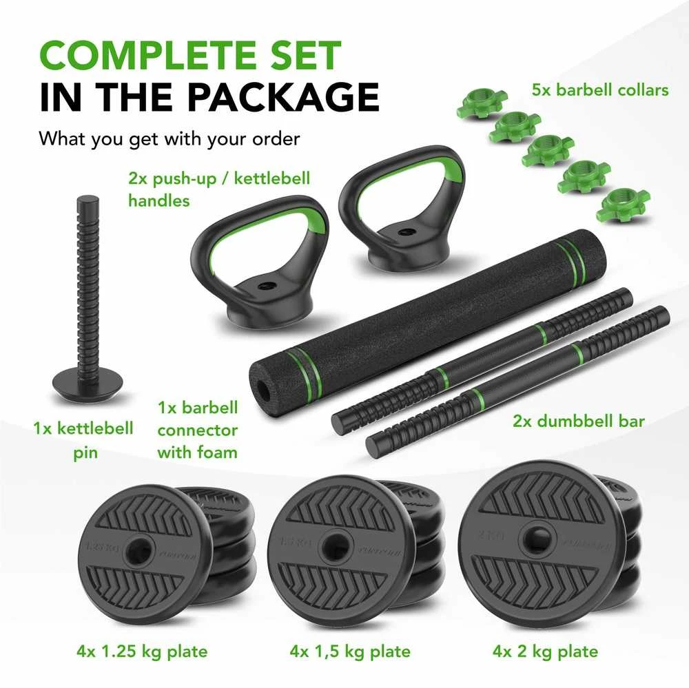 None Svarmenų rinkinys TUNTURI Vinyl Barbell & Dumbbell set (20 / 28 kg) (Svoris: 20 kg)