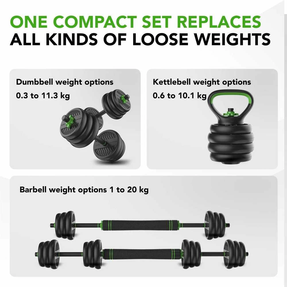 None Svarmenų rinkinys TUNTURI Vinyl Barbell & Dumbbell set (20 / 28 kg) (Svoris: 20 kg)