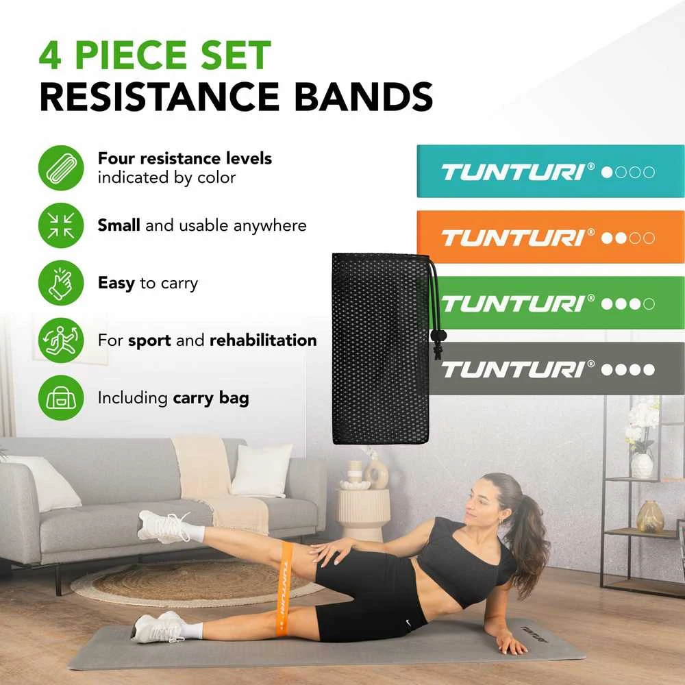 Elastinių pasipriešinimo juostų rinkinys TUNTURI Mini Resistance Band Set, 4 vnt.