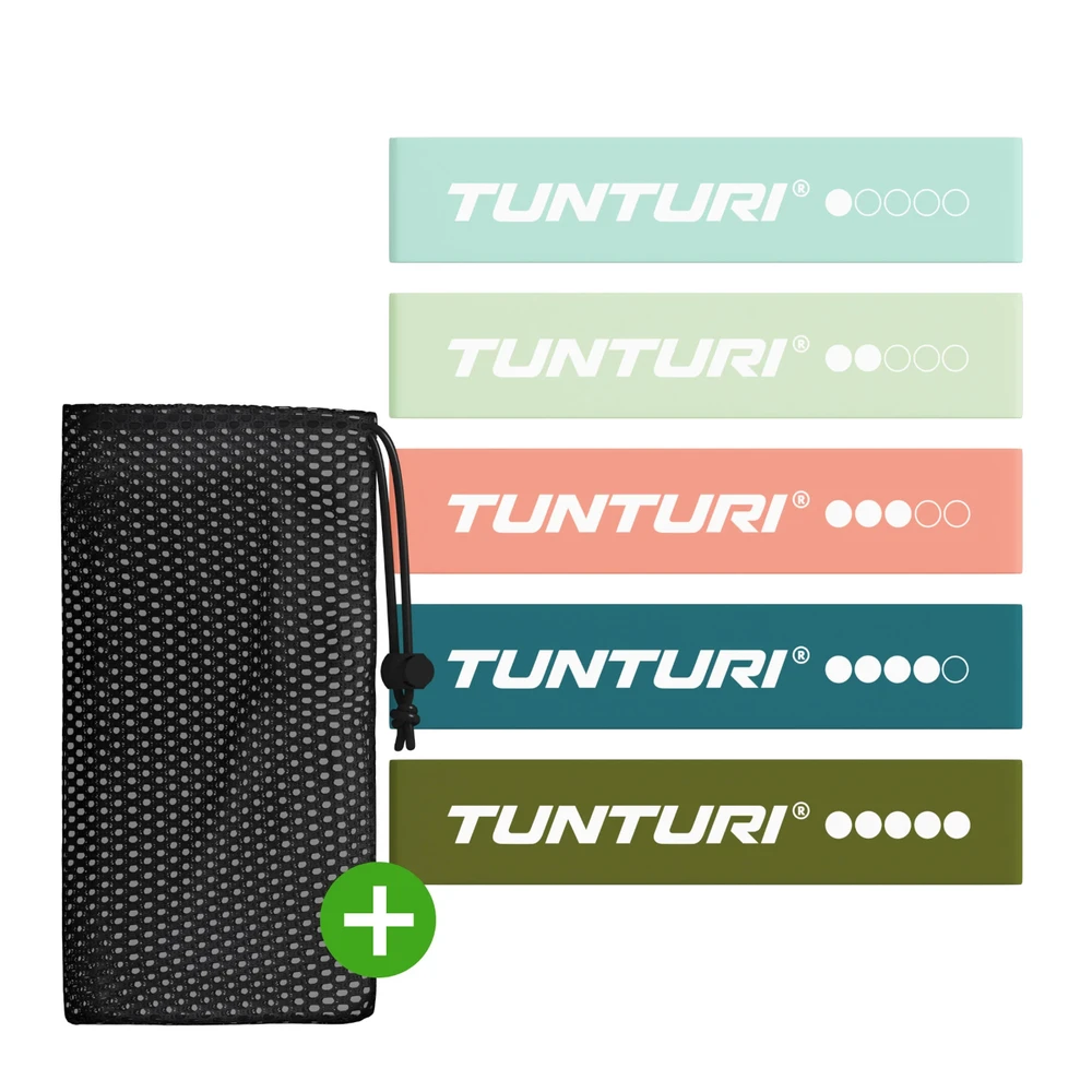 Tunturi mini pasipriešinimo juostų rinkinys, 5 vnt., skirtingi pasipriešinimo lygiai