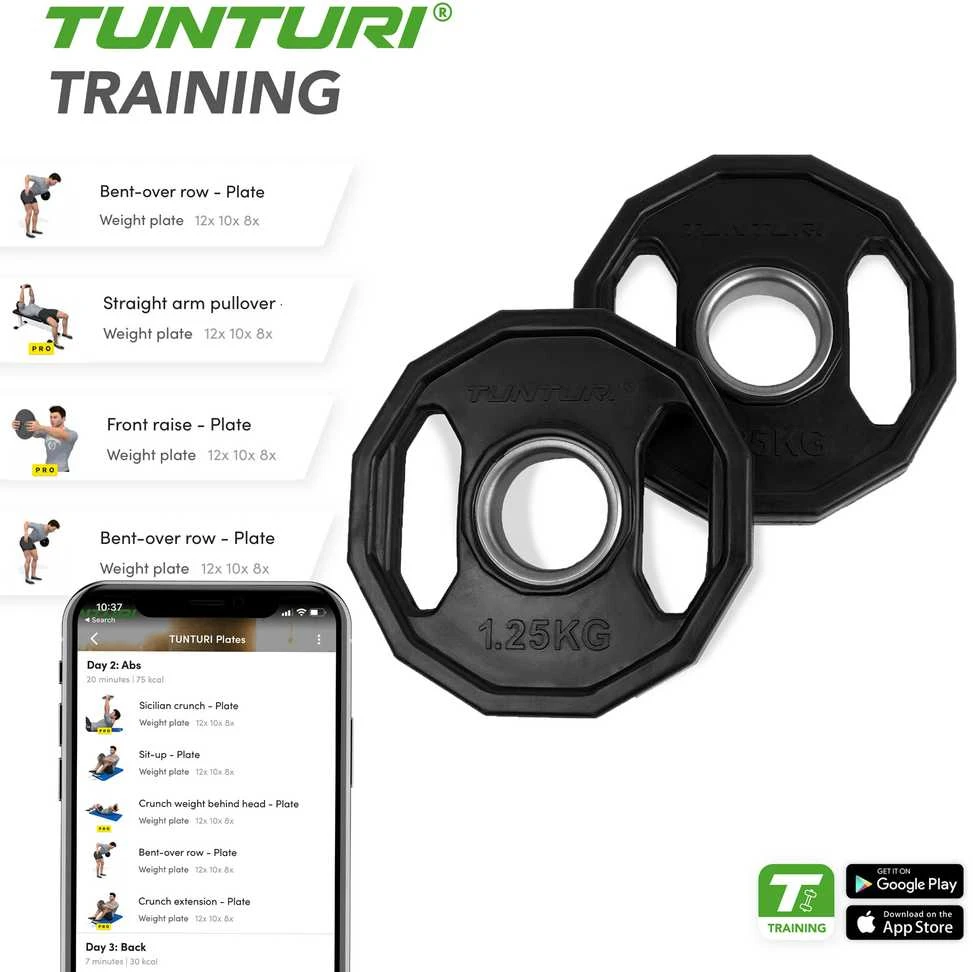 Olimpiniai gumuoti svarmenys TUNTURI 1,25-25kg (Svoris: 2 x 1.25 kg)