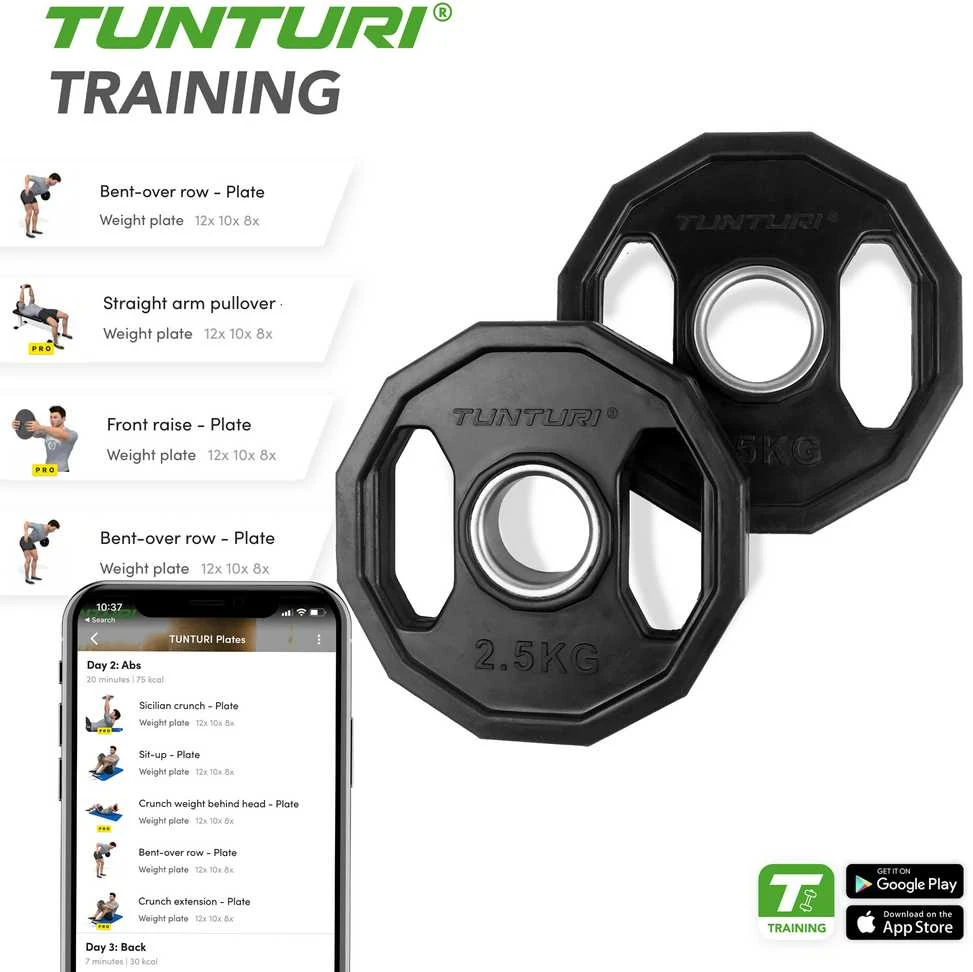 Olimpiniai gumuoti svarmenys TUNTURI 1,25-25kg (Svoris: 2 x 2.5kg)