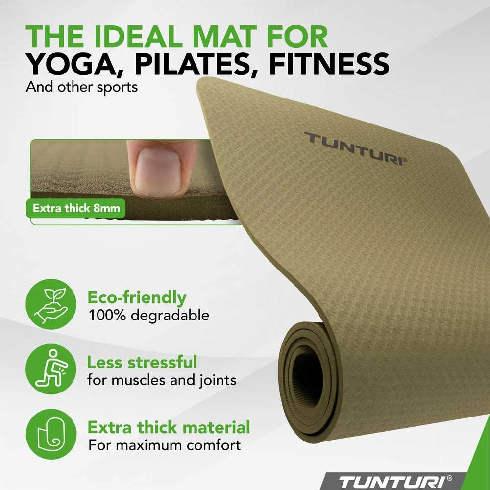 Jogos kilimėlis Tunturi Yoga Mat, 8 mm, kariuomenės žalios spalvos