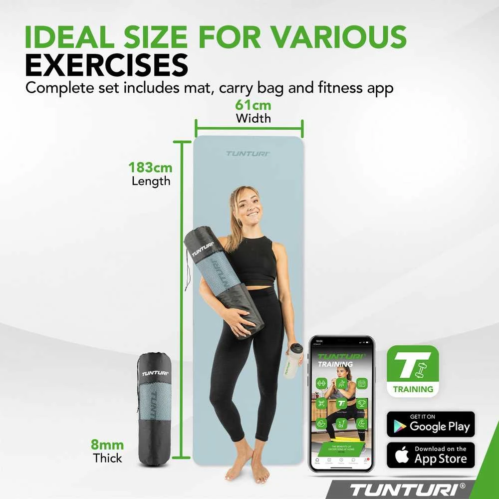 Jogos kilimėlis TUNTURI YOGA & FITNESS MAT, 8 mm, Žydras