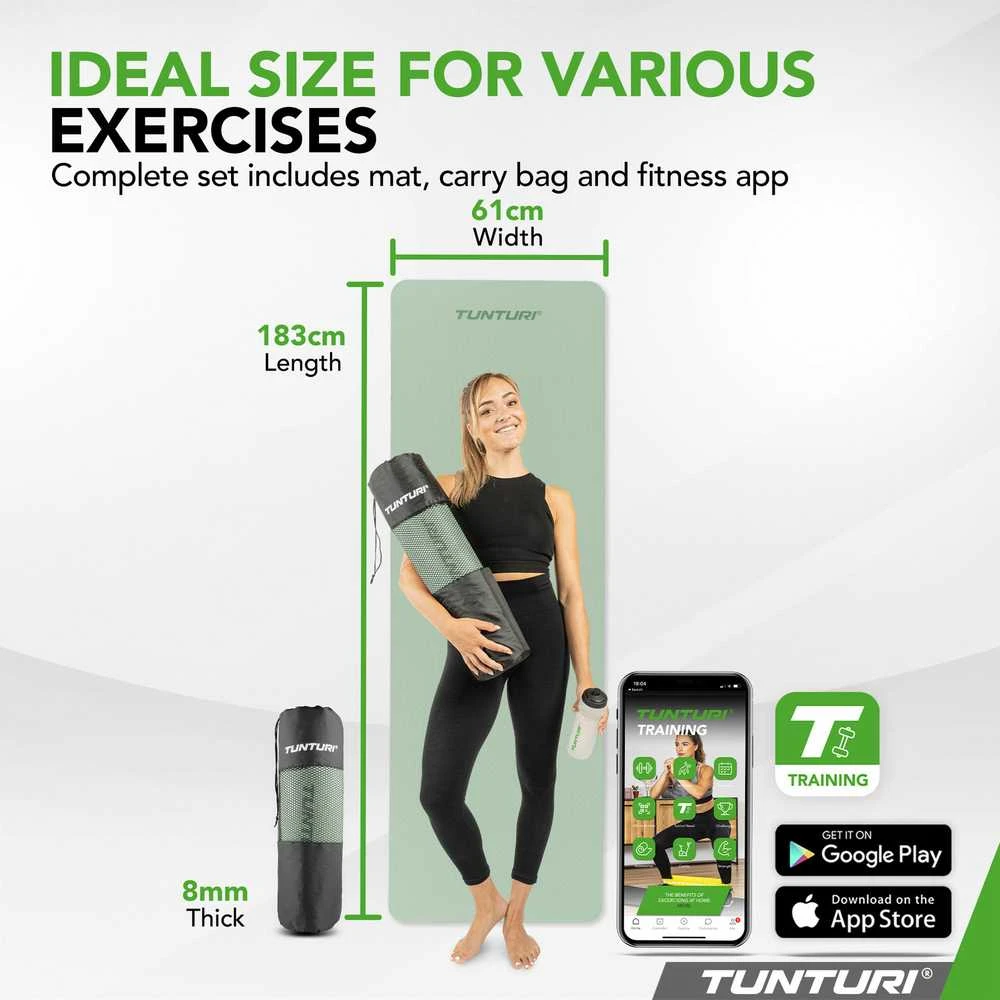 Jogos kilimėlis TUNTURI YOGA & FITNESS MAT 8 MM (Spalva: Mint)