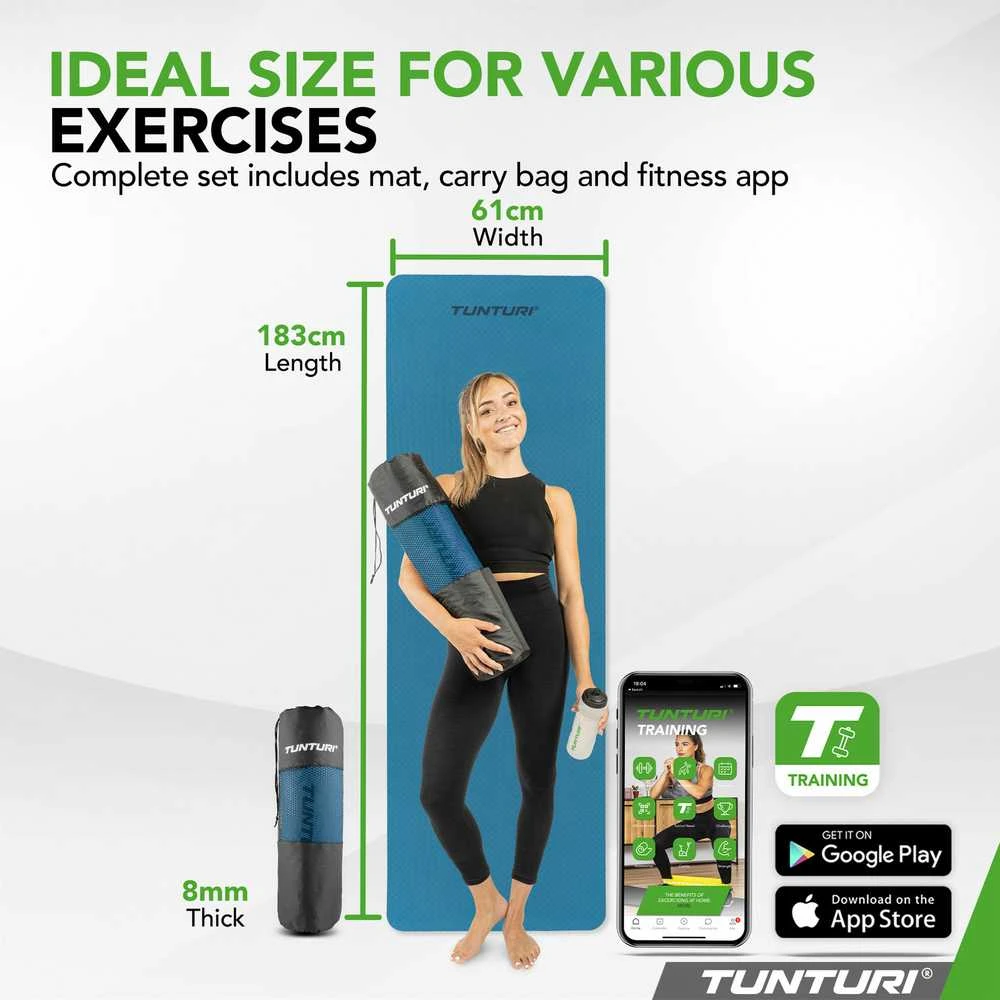 Jogos kilimėlis TUNTURI YOGA & FITNESS MAT, 8 mm, Mėlynas