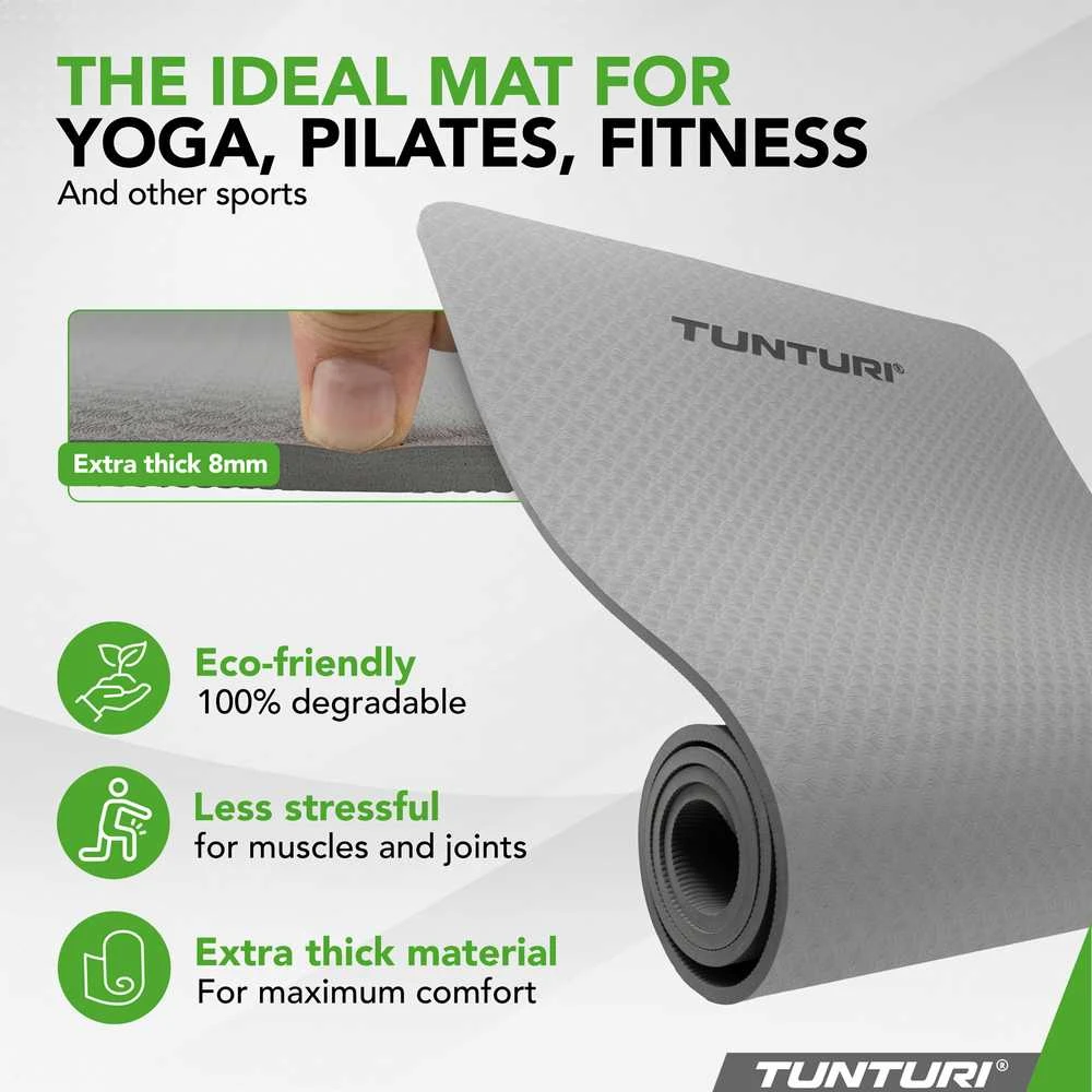 Jogos kilimėlis TUNTURI YOGA & FITNESS MAT, 8 mm, Pilkas