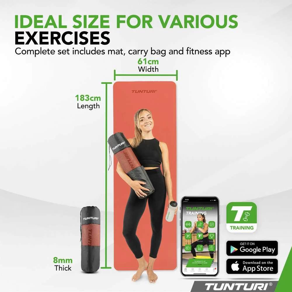 Jogos kilimėlis TUNTURI YOGA & FITNESS MAT 8 MM (Spalva: Rose auksinis)