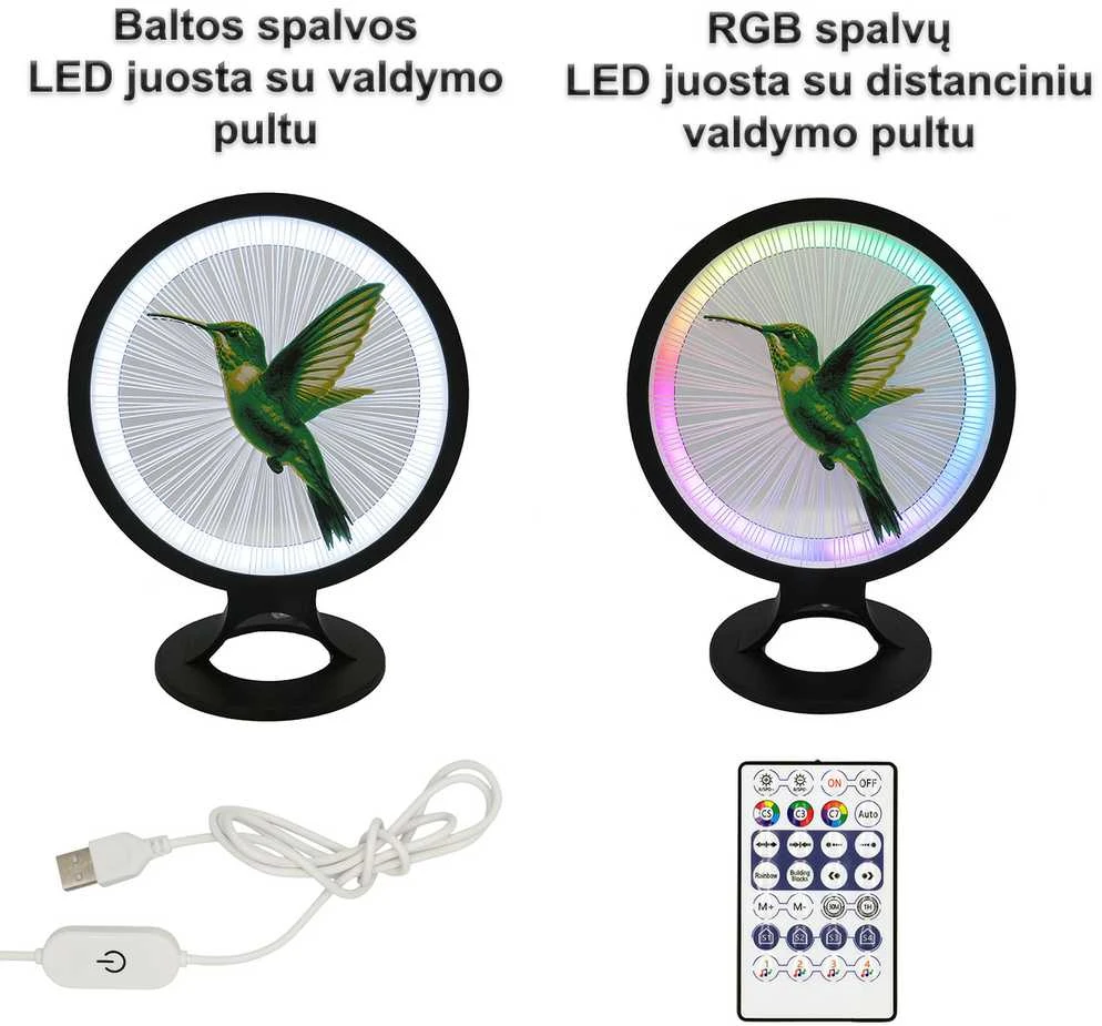 3D Gaminiai Stalinis LED šviestuvas Kolibris, apskritimo formos