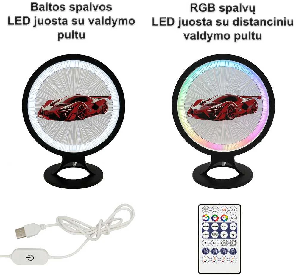 3D Gaminiai Stalinis LED šviestuvas Sportinis automobilis, apskritimo formos