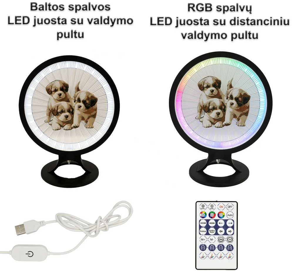 3D Gaminiai Stalinis LED šviestuvas Šuniukai, apskritimo formos