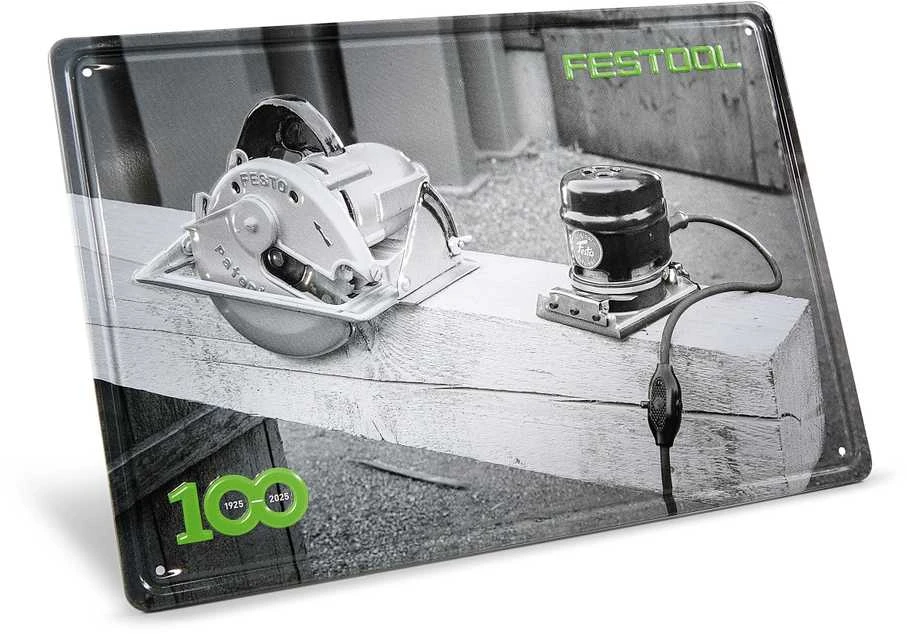 Plakatas Festool 100-mečiui skirta retro stiliaus įrankių skardinė lentelė MES-FT1 100Y Limited Edition