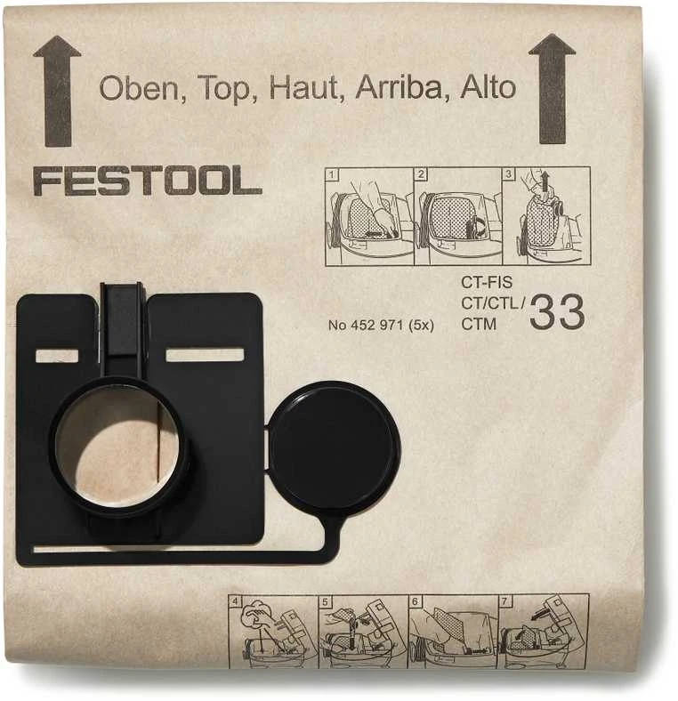 Popieriniai maišeliai dulkių siurbliui Festool FIS-CT 33 5X