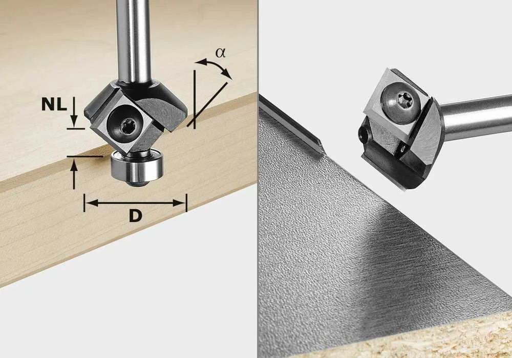 Nuožulnų/briaunų freza su keičiamais peiliukais Festool HW 27/55 mm; su guoliu