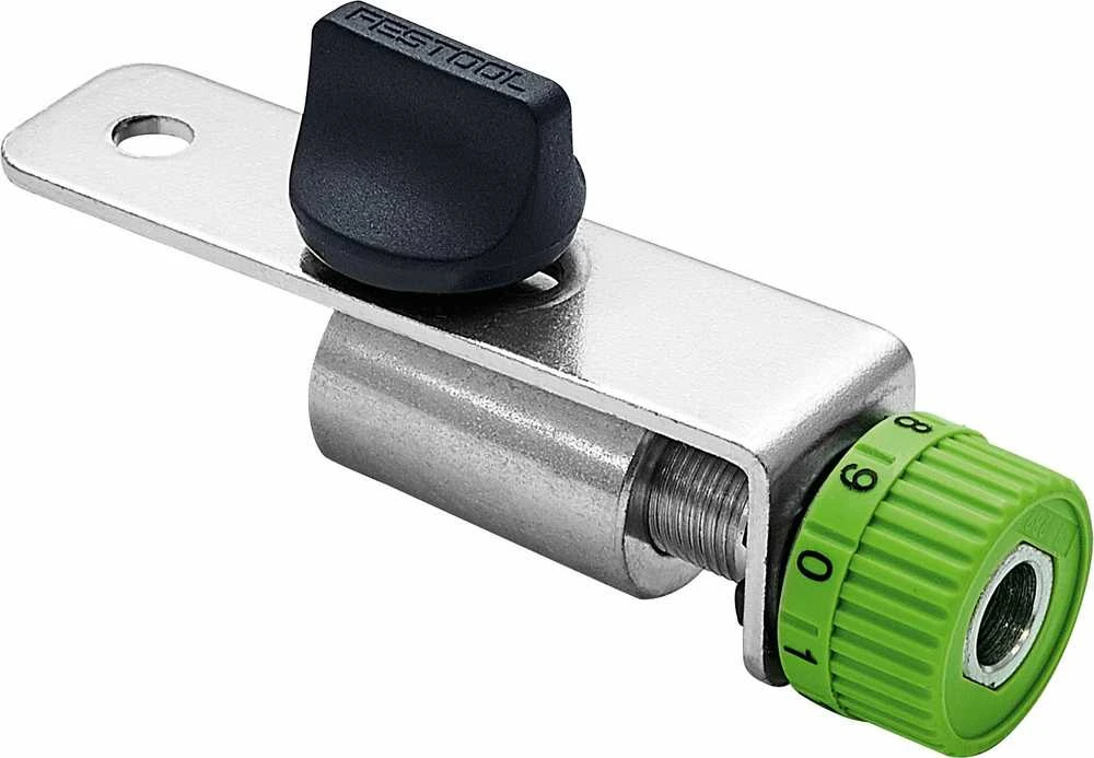 Tikslus kreipiančiojo elemento atramos nustatymas Festool FE-FS/OF/KF