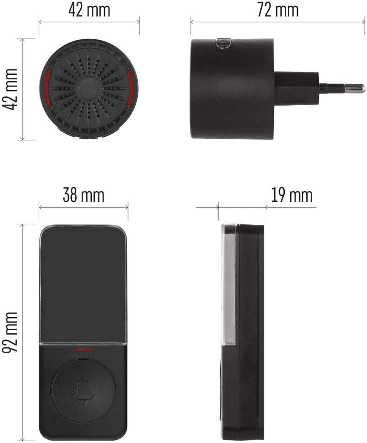 10 melodijų belaidis skambutis su mygtuku Emos IP44/230V/150m