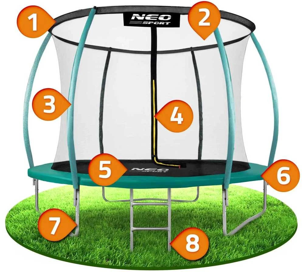 10 pėdų / 312 cm profiliuotas sodo batutas su vidiniu tinklu „Neo-Sport“