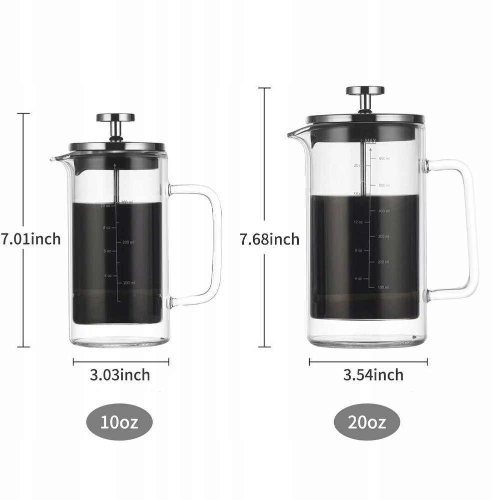 10oz prancūziško kavos virimo aparato karštis su dvigubomis sienelėmis