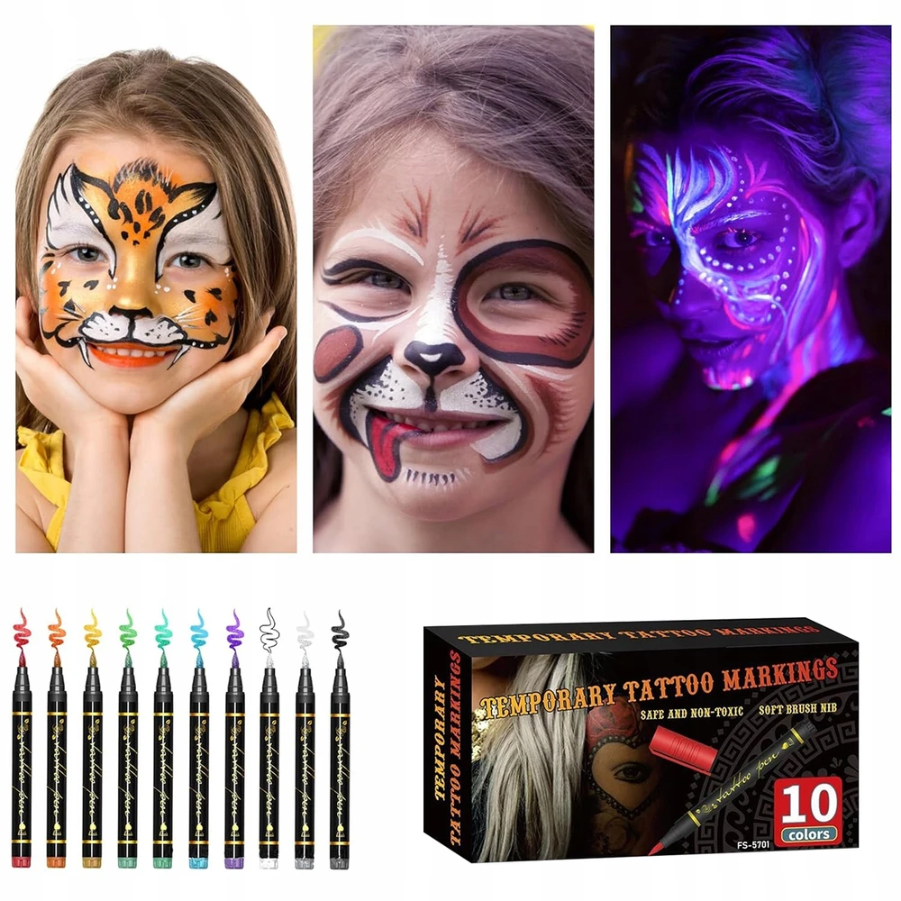 10vnt GLITTER TATTUOS ŽYMEKLIAI, skirti DAŽYTI ODĄ GLITTER + Šablonai