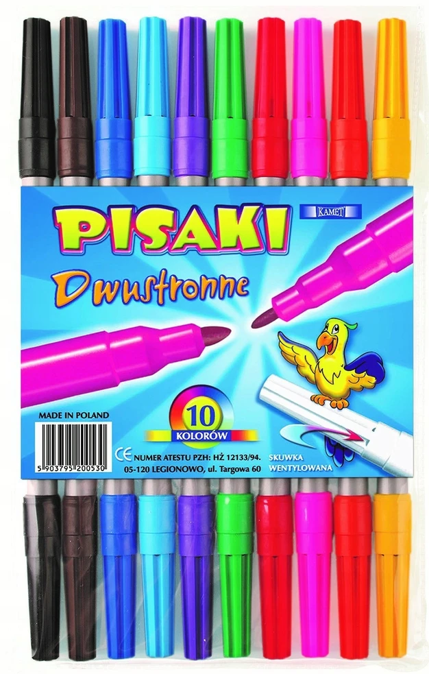 10x Kamet mokykliniai dvipusiai flomasteriai, 10 spalvų
