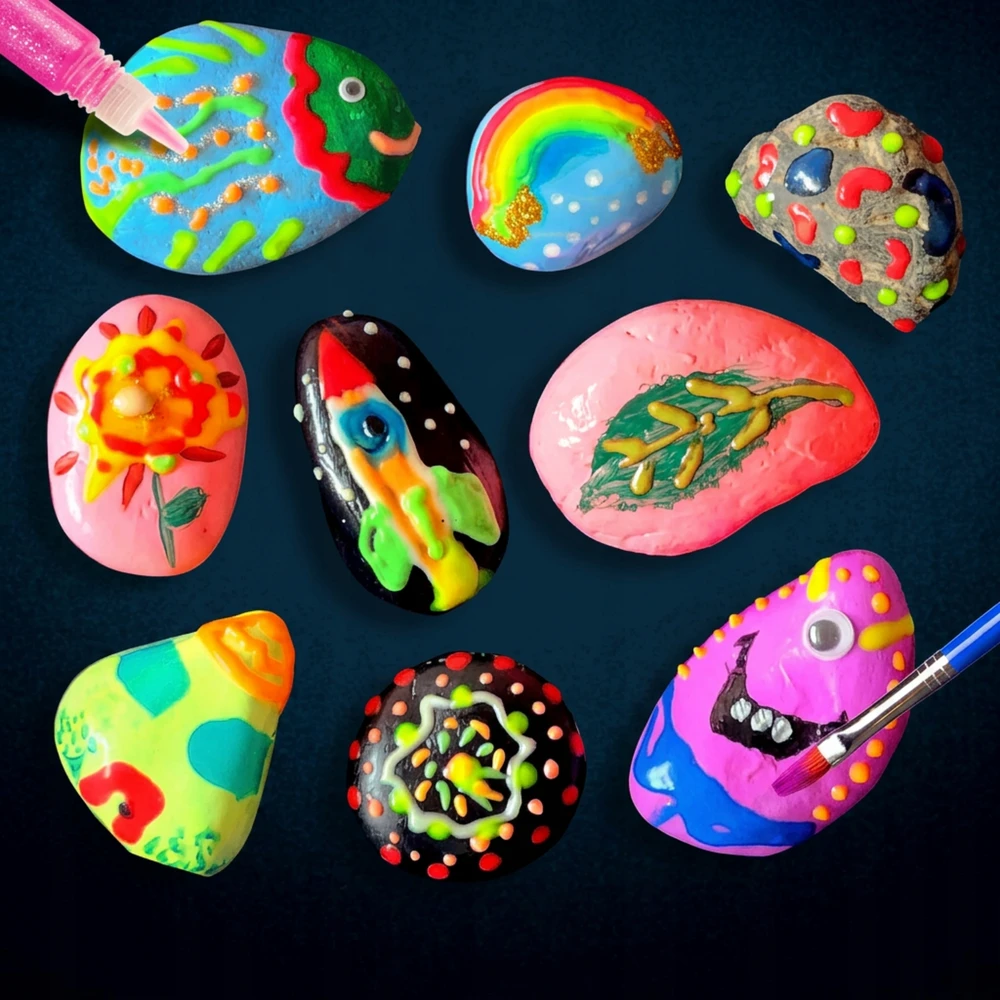 10x Painting Stones Set Creative Paints Glitter DIY vaikams