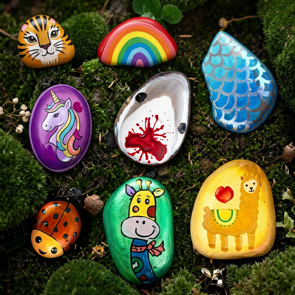 10x Painting Stones Set Creative Paints Glitter DIY vaikams