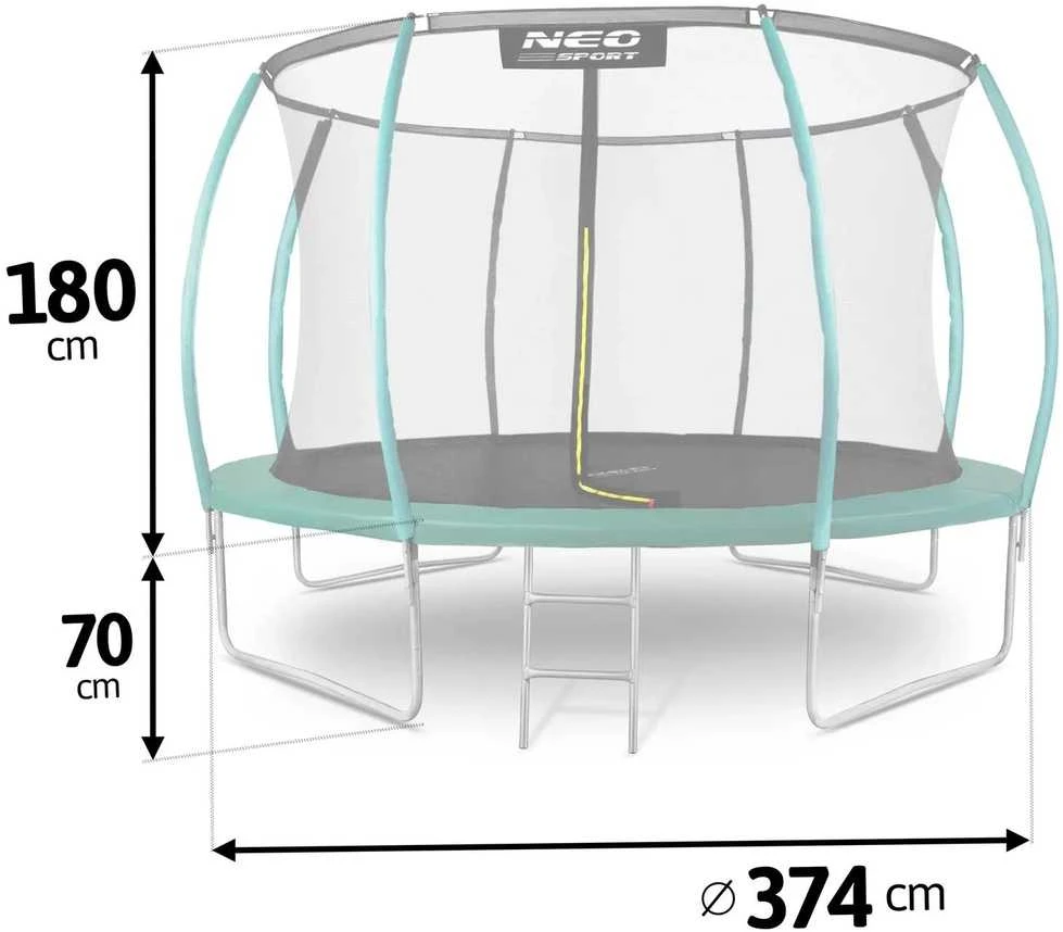 12 pėdų / 374 cm profiliuotas sodo batutas su vidiniu tinklu „Neo-Sport“