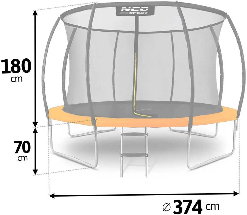 12 pėdų / 374 cm profiliuotas sodo batutas su vidiniu tinklu „Neo-Sport“