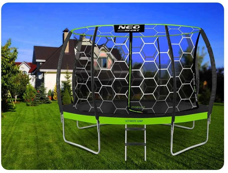 12 pėdų / 374 cm profiliuotas sodo batutas su vidiniu tinklu „Neo-Sport“