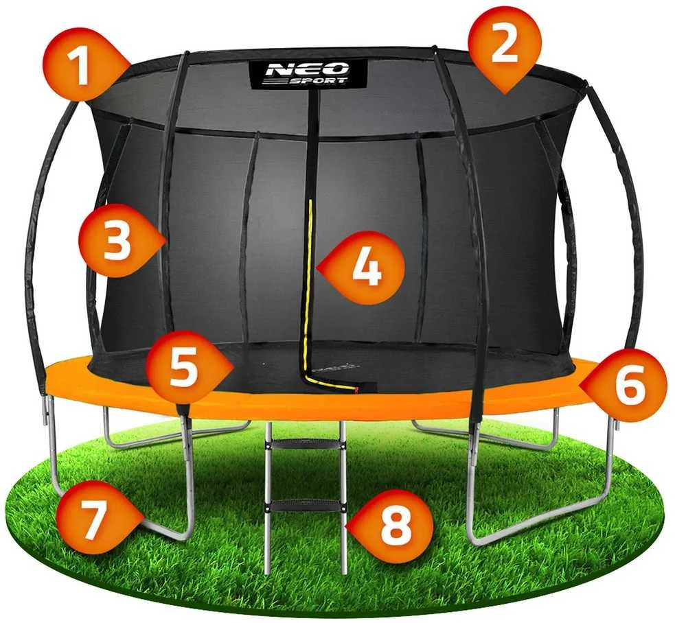 12 pėdų / 374 cm profiliuotas sodo batutas su vidiniu tinklu „Neo-Sport“