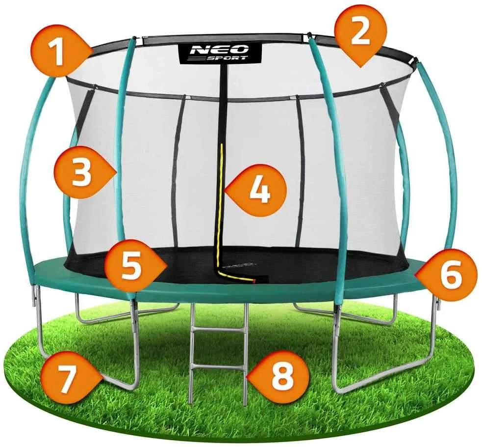 12 pėdų / 374 cm profiliuotas sodo batutas su vidiniu tinklu „Neo-Sport“