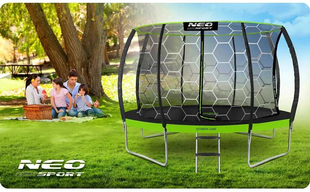12 pėdų / 374 cm profiliuotas sodo batutas su vidiniu tinklu „Neo-Sport“