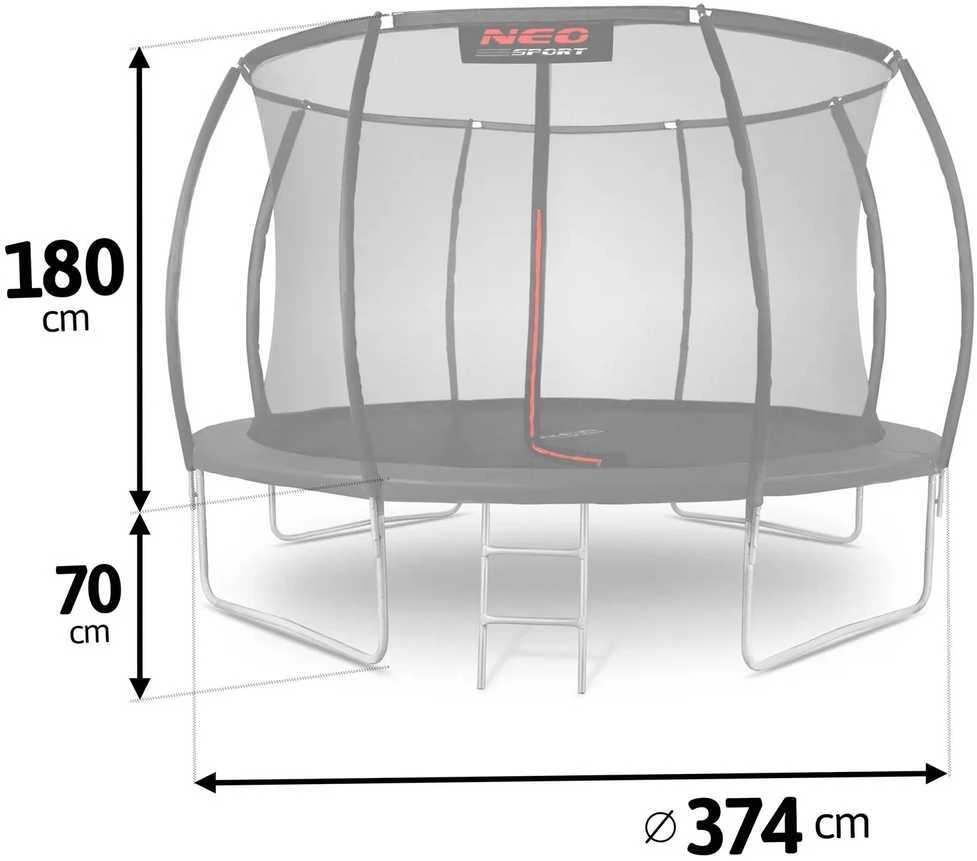 12 pėdų / 374 cm profiliuotas sodo batutas su vidiniu tinklu „Neo-Sport“