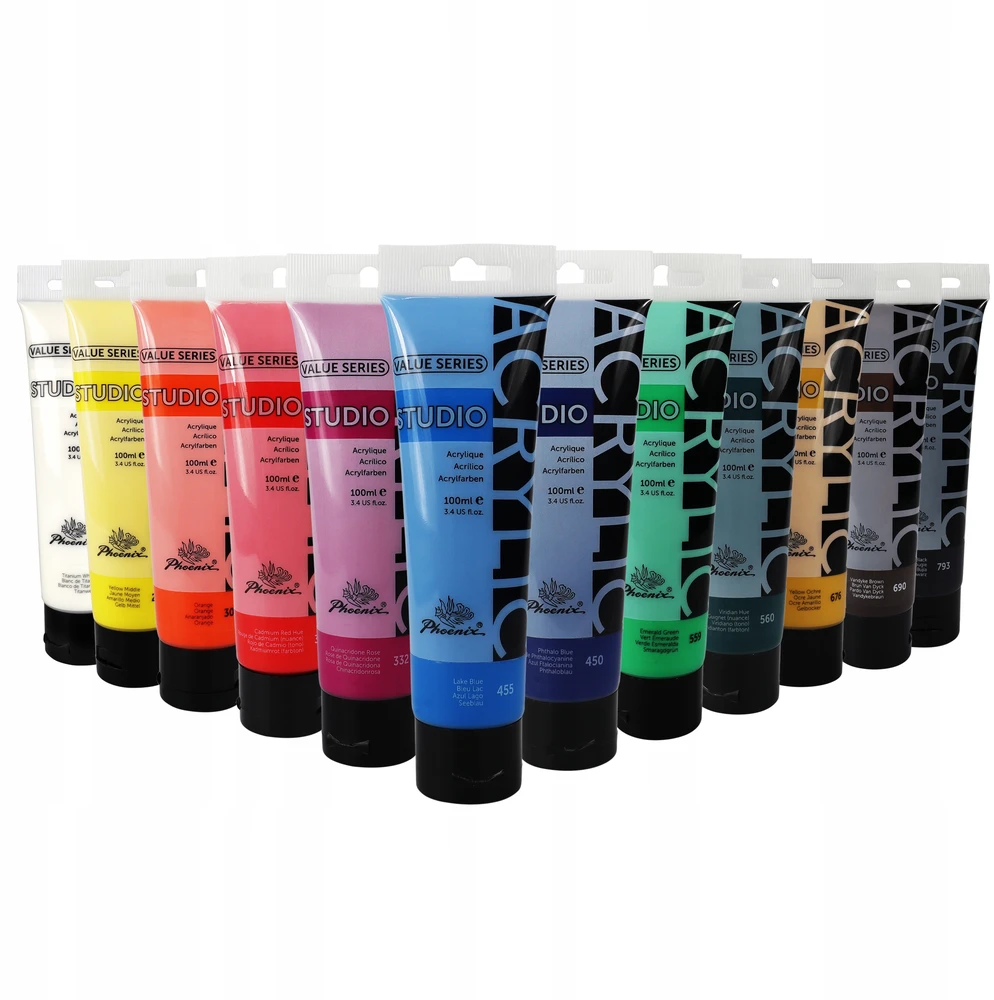 12 Spalvų Akrilinių Dažų Rinkinys Phoenix Value Series 12x100ml – Menininkams ir Mėgėjams