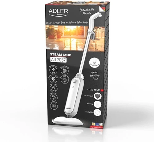 Adler Steam šluota | AD 7057 | Galia 1300 W | Vanduo bako talpa 0,38 L | Baltas/Pilkas