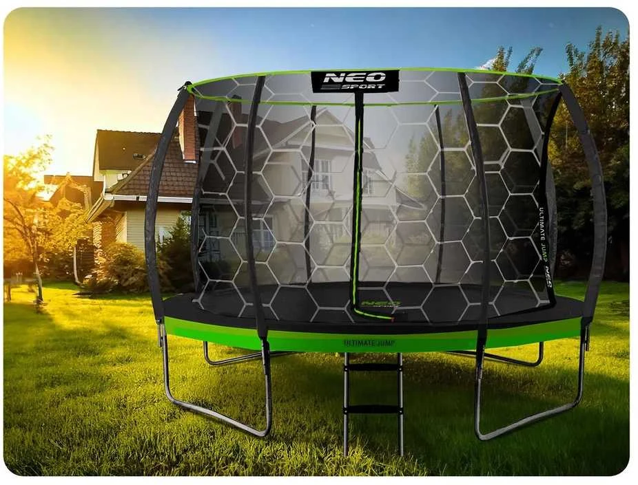 14 pėdų / 435 cm profiliuotas sodo batutas su vidiniu tinklu „Neo-Sport“
