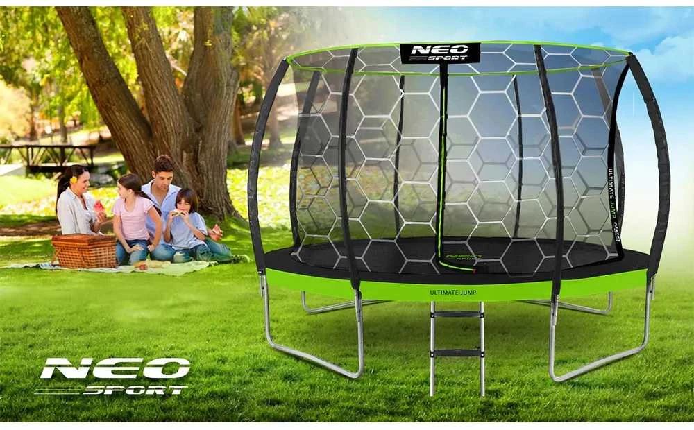 14 pėdų / 435 cm profiliuotas sodo batutas su vidiniu tinklu „Neo-Sport“