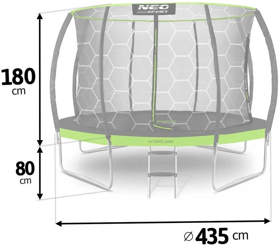 14 pėdų / 435 cm profiliuotas sodo batutas su vidiniu tinklu „Neo-Sport“