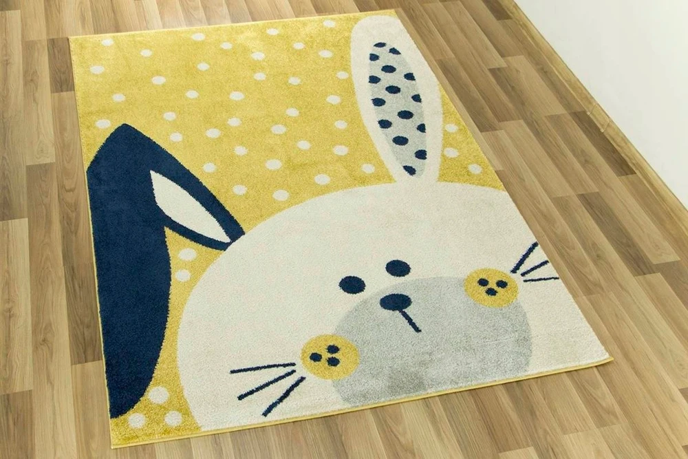 140x190 cm DYWAN DLA DZIECKA Geltonas PILKA ZAJĄCZEK KROPECZKI EMILY KIDS