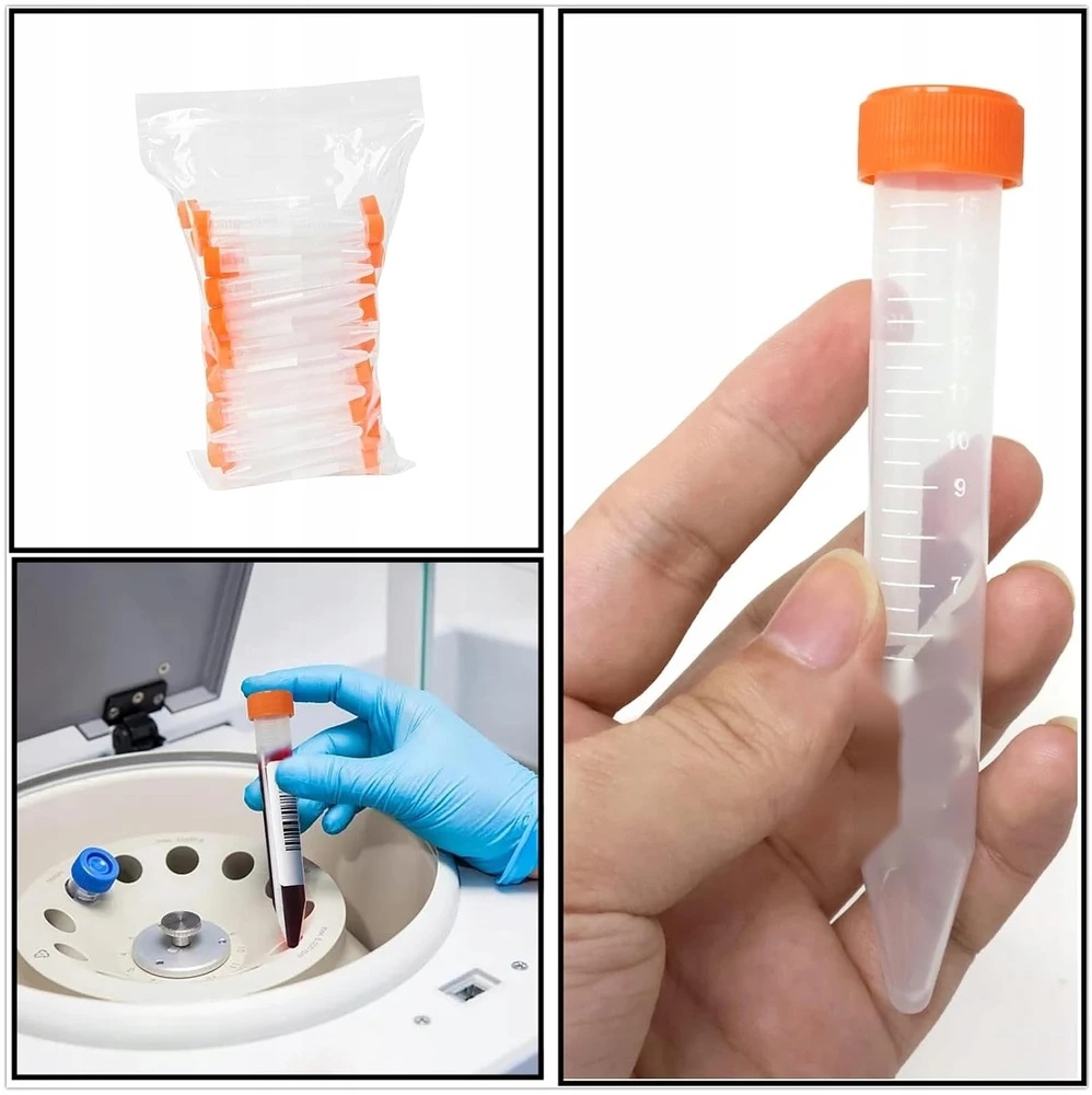 15 ml MĖGMENIS 40 Vnt. PLASTIKINIAI KŪGINIAI LABORATORINIAI TARPAI ILGUS